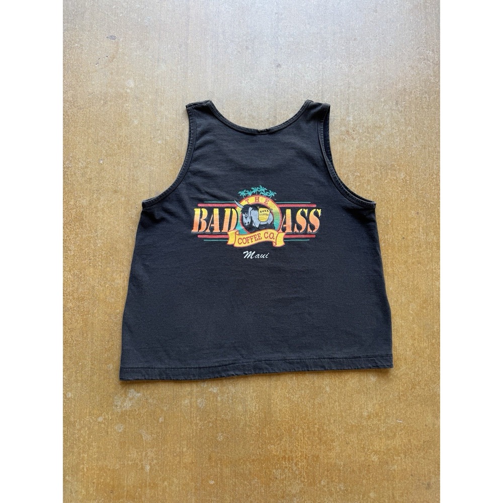 VTG 90s The Bad Ass Coffee Co Maui Donkey Cropped Boxy Tank Top Black (M)